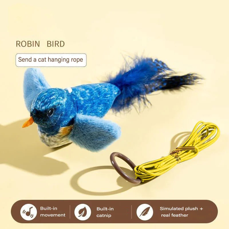 Indoor Interactive Birds Toy for Cat Chasing Teasing Toy Sounding Catnip Cat Teaser Toy Self-hilarity Wall Hanging Birds Cat Toy