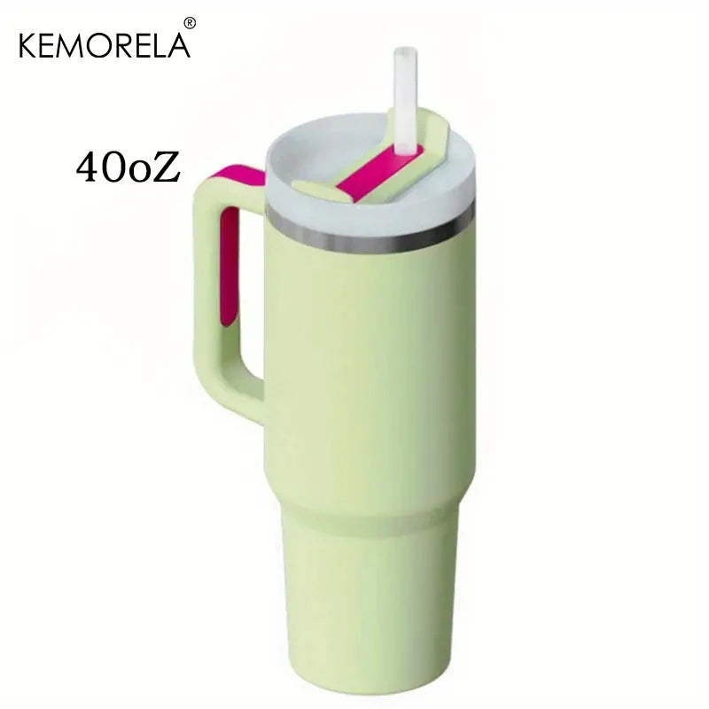 KEMORELA 1PC 900/1200ML Large Capacity Cold Cup Tumbler Stainless Steel Cup Straw Ice Cup Car Cup Handle Thermos Cup Drinkware
