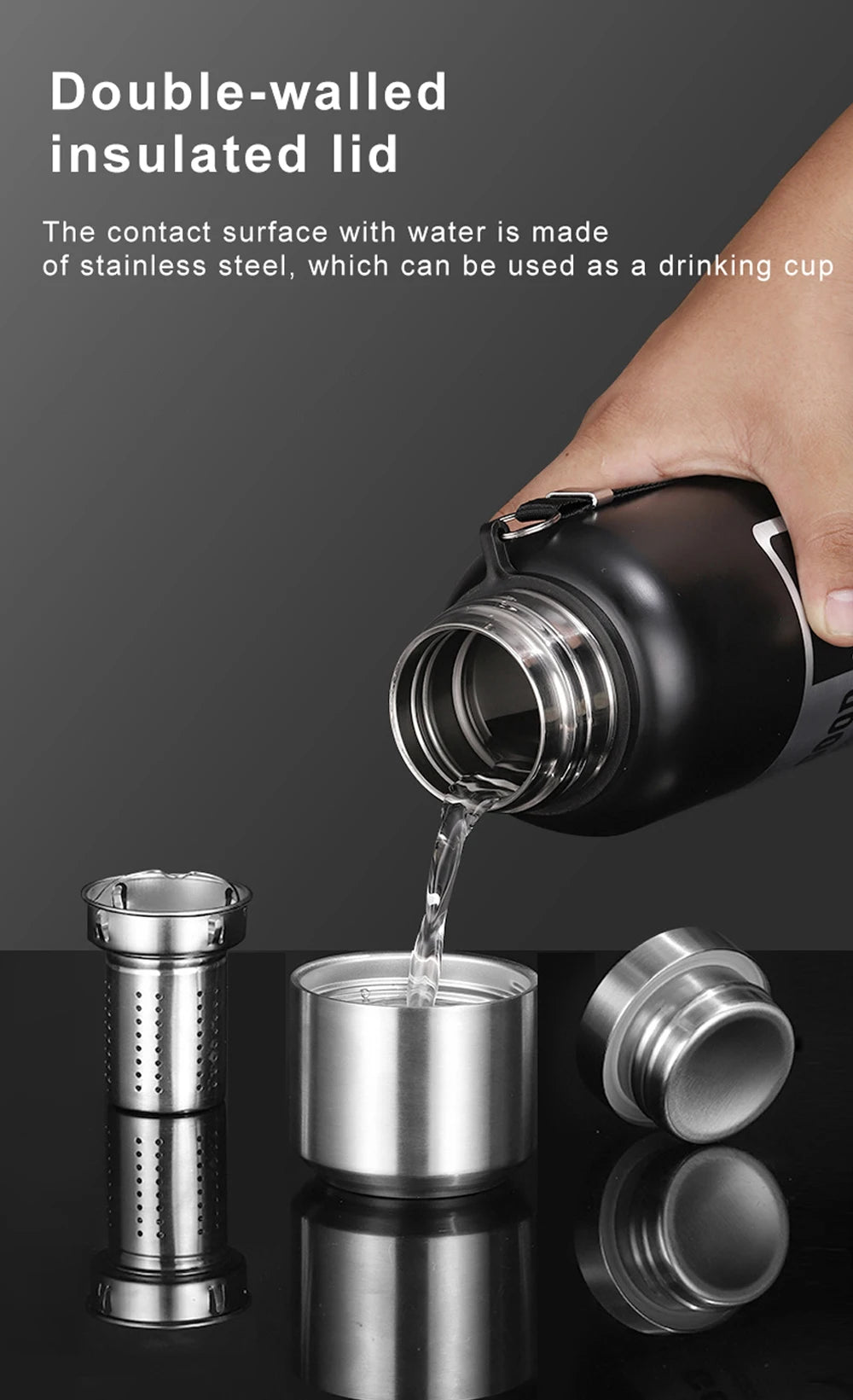 1000ML Stainless Steel Thermos Bottle Keep Cold and Hot Insulated Cup Sport Thermal Water Bottle Outdoor Campping Vacuum Flasks