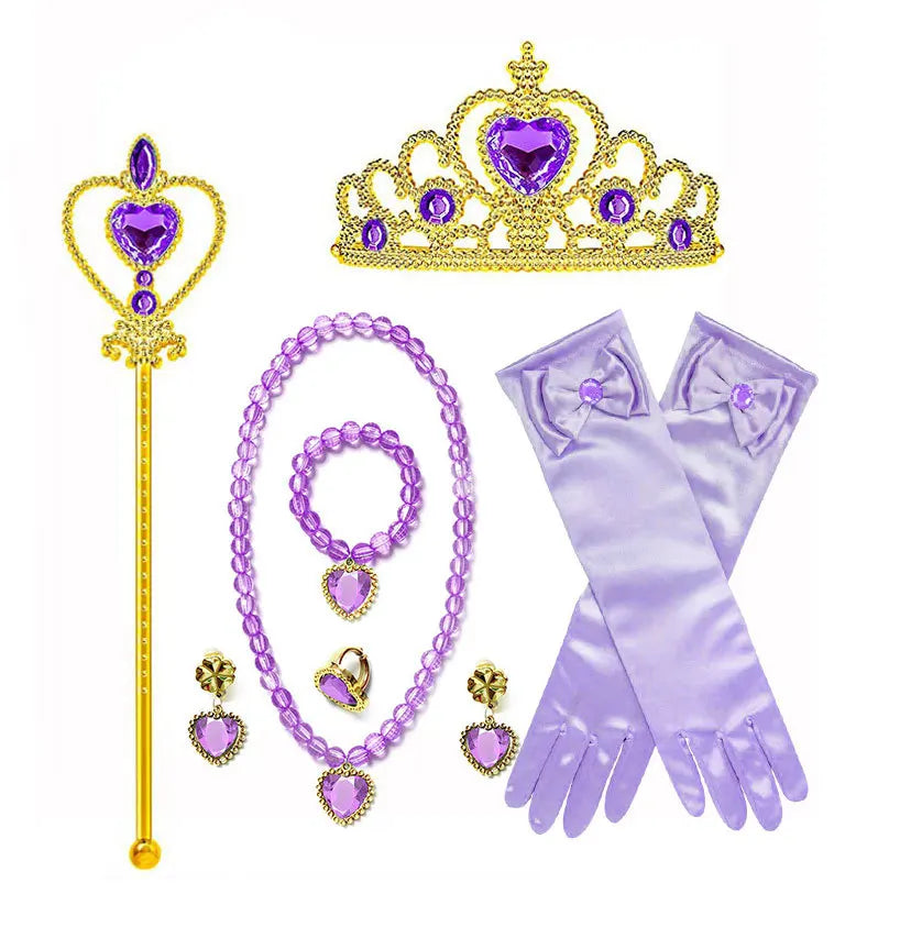 Princess Girls Anna Elsa Accessory Costume Photography Props Gloves Tiara Angle Fairy Wand Jewelry Set Fancy Dress Role Play