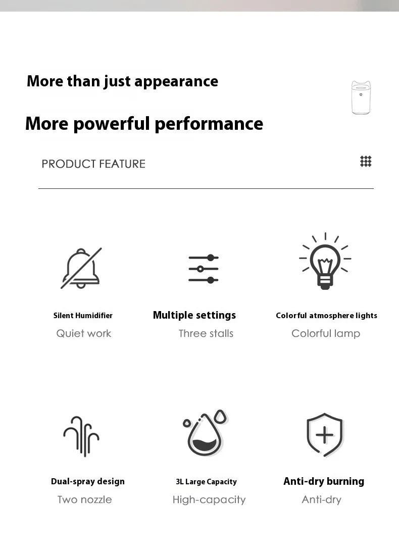 3000Ml Dual Jet Air Humidifier Large Capacity Atomizer Ultrasonic Aroma Diffuser Cool Mist Maker Air Humificador Purifier