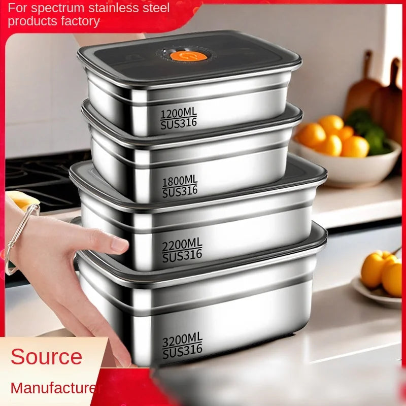 304 Stainless Steel Crisper, Lunch Box, Sealed Leak-proof Bento Box, Refrigerator Freezer Storage Box, Camping Lunch Box