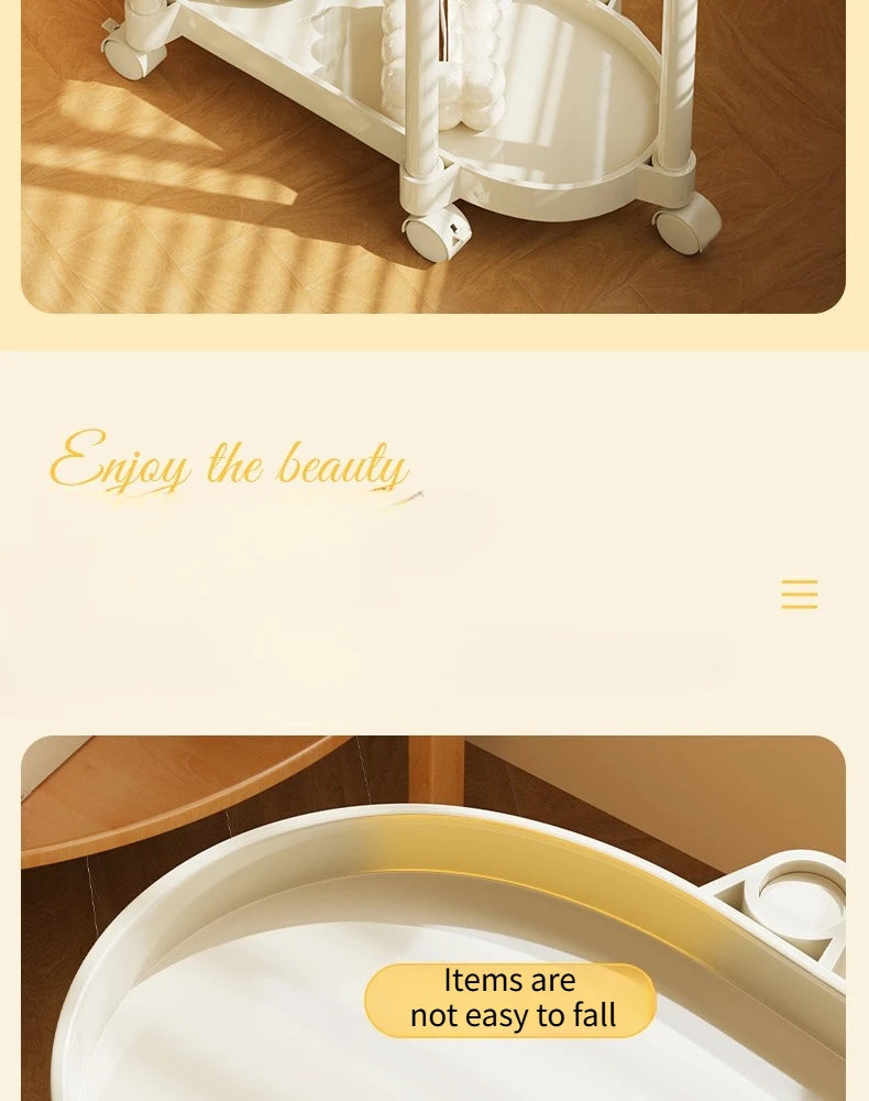 Cream Style Coffee Table Cart Creative Double-layer Snack Rack Bedroom Living Room Mobile Side Table Bedside Table Storage Rack