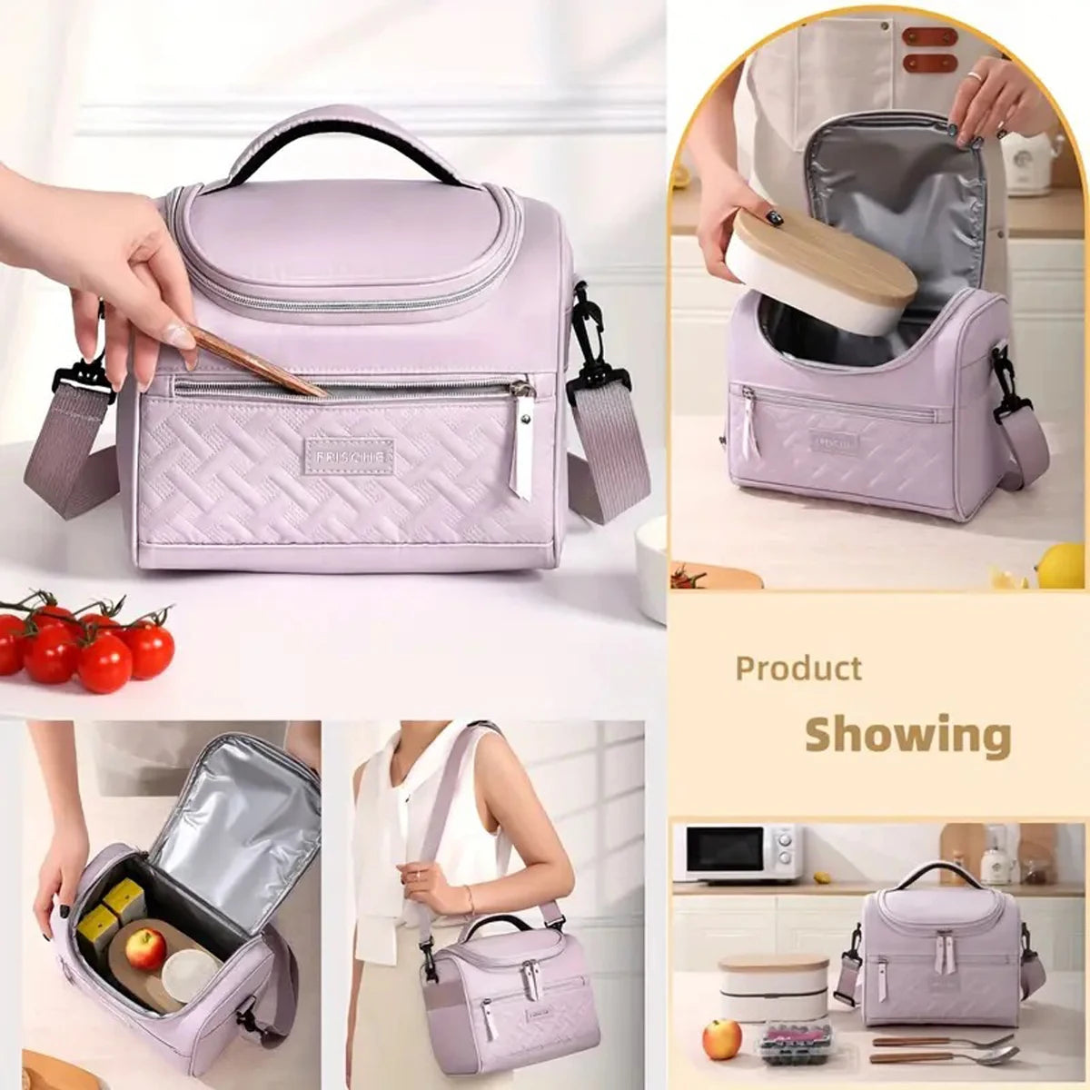 Large Insulated Lunch Bag Cooler Hand washable durable polyester lunch box with padded shoulder strap for work, school, picnics