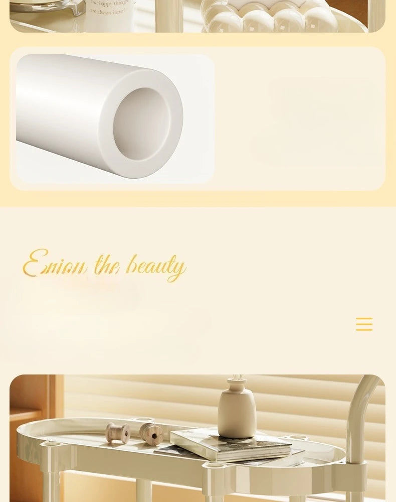 Cream Style Coffee Table Cart Creative Double-layer Snack Rack Bedroom Living Room Mobile Side Table Bedside Table Storage Rack