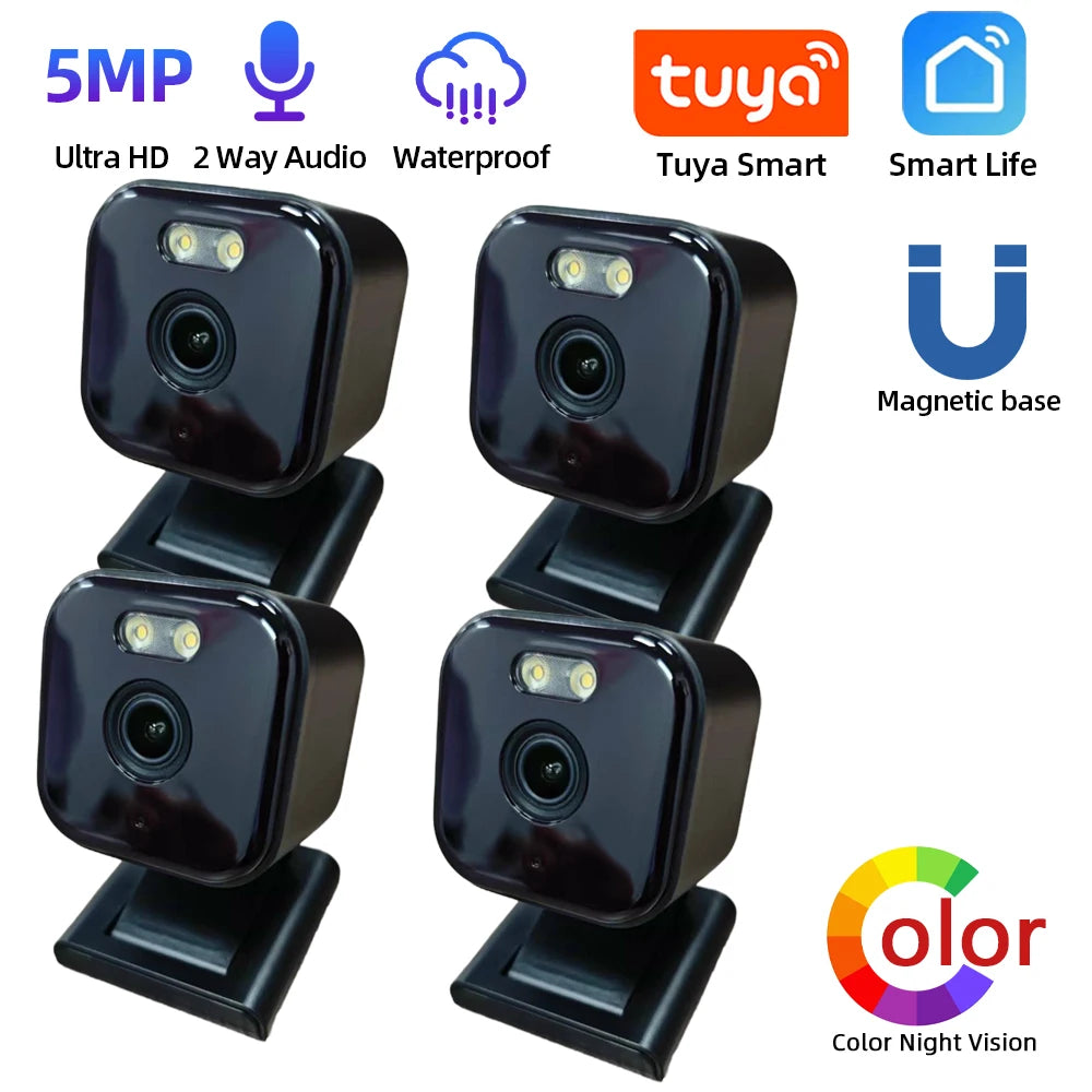 5MP Tuya Magnetic Camera Wireless Mini Color Night Vision Wifi Baby Monitor Cam Outdoor Wateproof CCTV Video Surveillance Camera