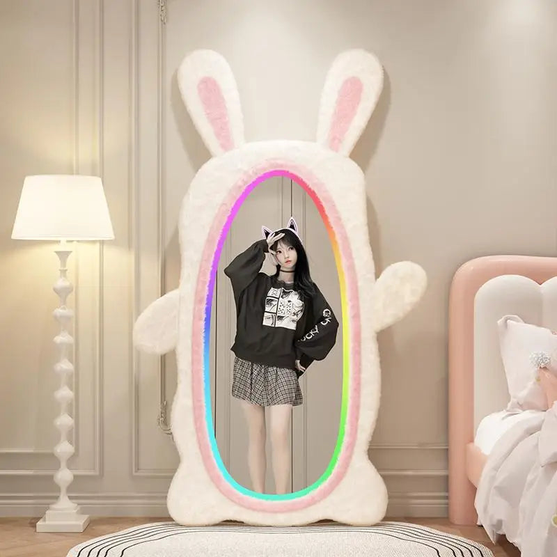 Aesthetic Light Mirror Long LED Girls Standing Smart Makeup Full Body Vanity Mirror Cute Standing Espelhos Home Decorations