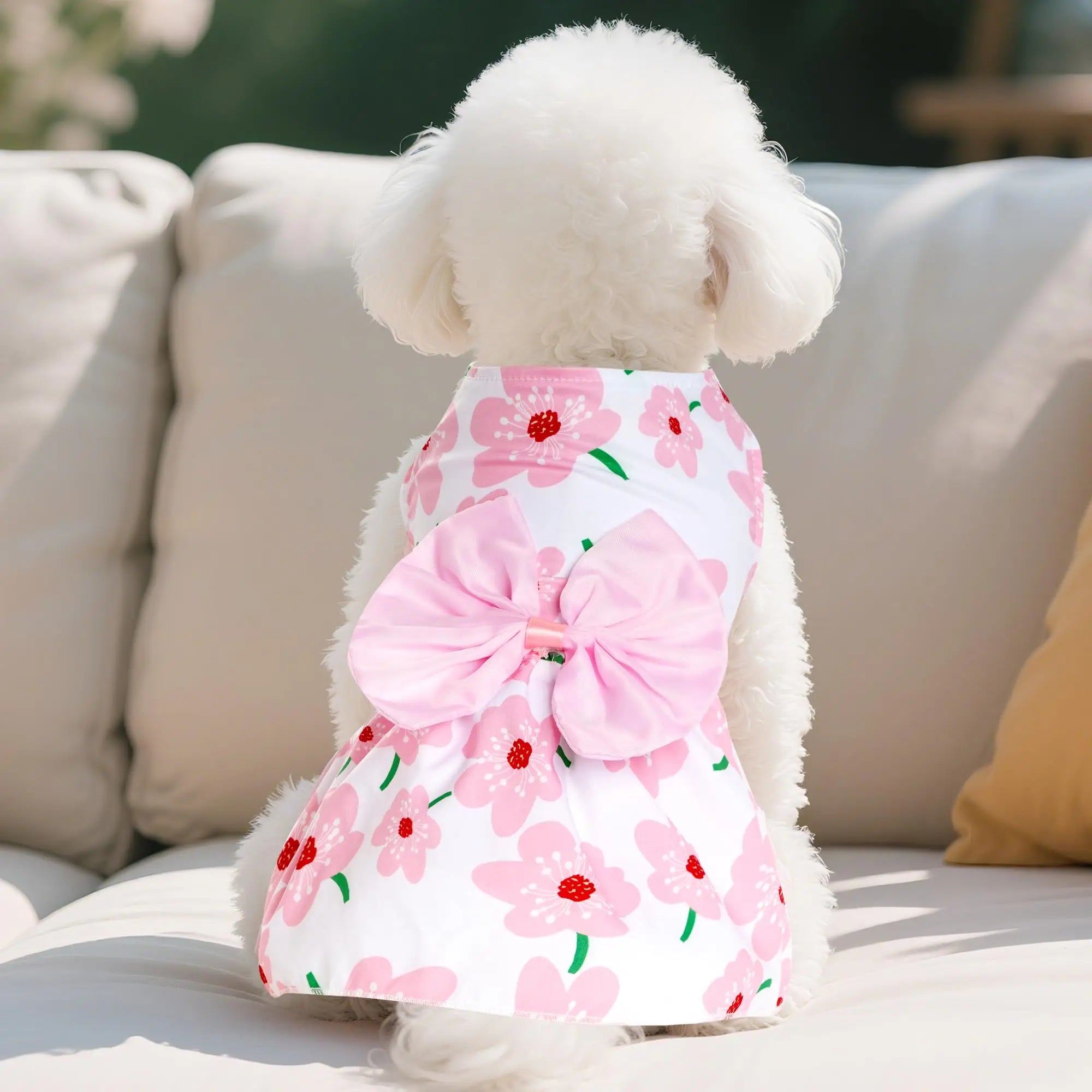 Summer Floral Dog Princess Dress Kitten Pet Skirt Cute Printed Bow Lace Dog Dresses for Small Medium Puppies Poodle Apparel