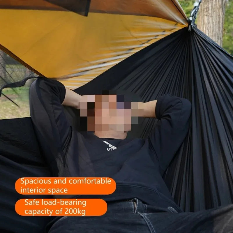 Outdoor 2-in-1 sunshade double-person anti-rollover mosquito-proof hammock, camping quick-opening hammock, with storage hammock
