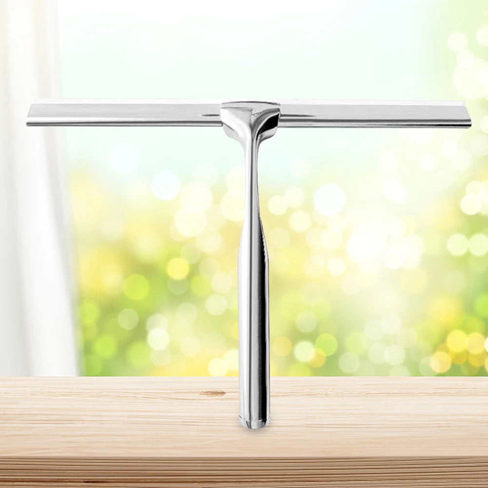 Stainless Steel Shower Squeegee Glass Wiper Scraper Cleaner Brush Multifunctional Bathroom Mirror Wiper Scraper Glass Cleaning