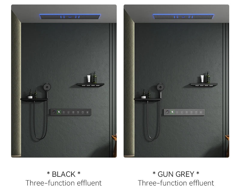 Luxury Ceiling Shower System Set Concealed Thermostatic Brass Digital Display Hydro Generator Rainfall  with Light and Bluetooth