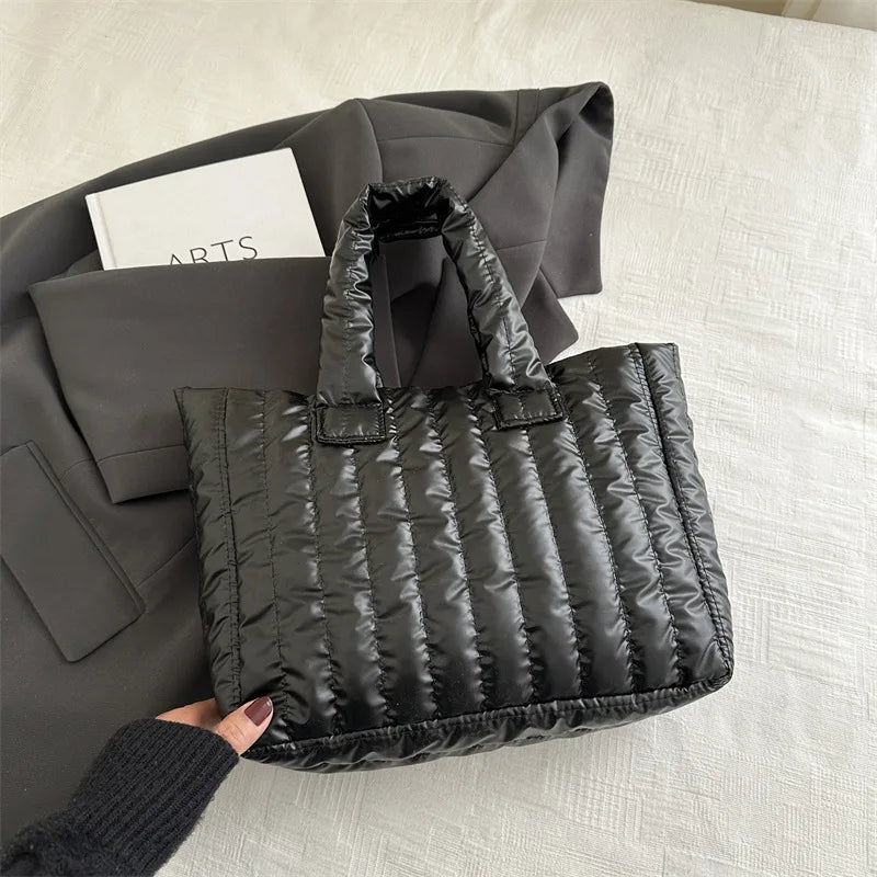 Ladies Tote Bags Large Capacity Cotton Padded Bag Solid Color Casual Fashion Nylon Elegant for Handbag