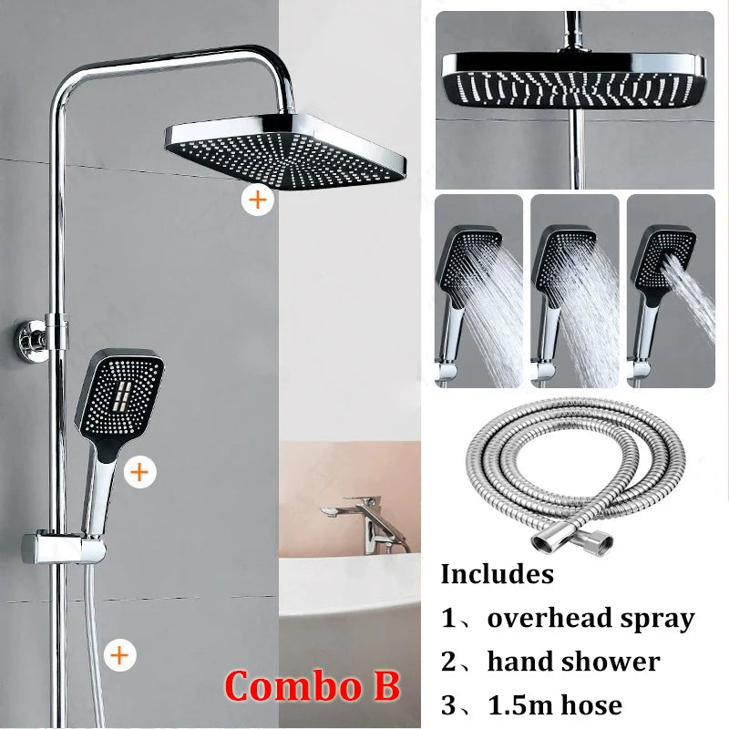 High Quality Set 12 Inch Large Size Shower Head / 3 Modes Handheld Water Saving Shower Home Booster Shower Combination