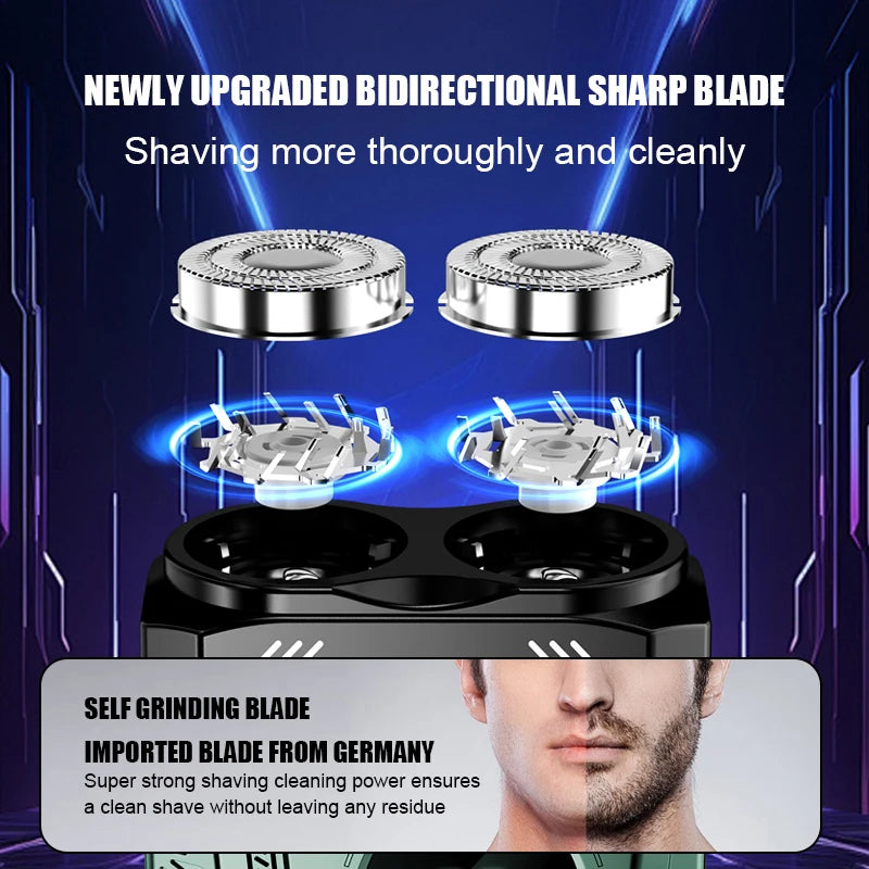 Magnetic Double Blade Electric Shaver for Men Mecha Punk Style Rechargeable LCD Portable Beard Trimmer Face Beard Razor Knife