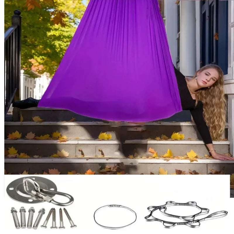 1.5*2.8m Elastic Swing Hammock Indoor and Outdoor (Including Fixing Hardware) Elastic Swing Adjustable Aerial Yoga Adult Healing Hammock Swing Set, Elastic Fabric Hammock. Embrace the Swing, a Hanging Swing Hammock, Suitable