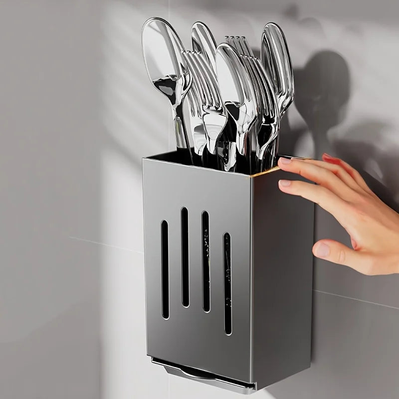 1pc Kitchen Chopsticks Holder Multifunctional Hanging Utensil Drying Rack Hooks No Drilling Wall Mounted Spoon Fork Holders