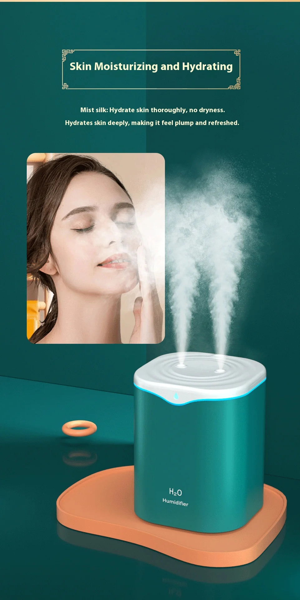 Large Capacity Dual Spray Humidifier Usb Home Bedroom 2L Silent Water Replenisher Air Purifier Wireless Water Diffuser Office