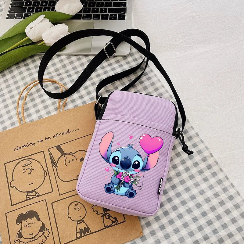 Disney Stitch Fashion Mobile Phone Bags Anime Women Messenger Bag Children Kawaii Coin Purse Girls Portable Crossbody Pouch Gift
