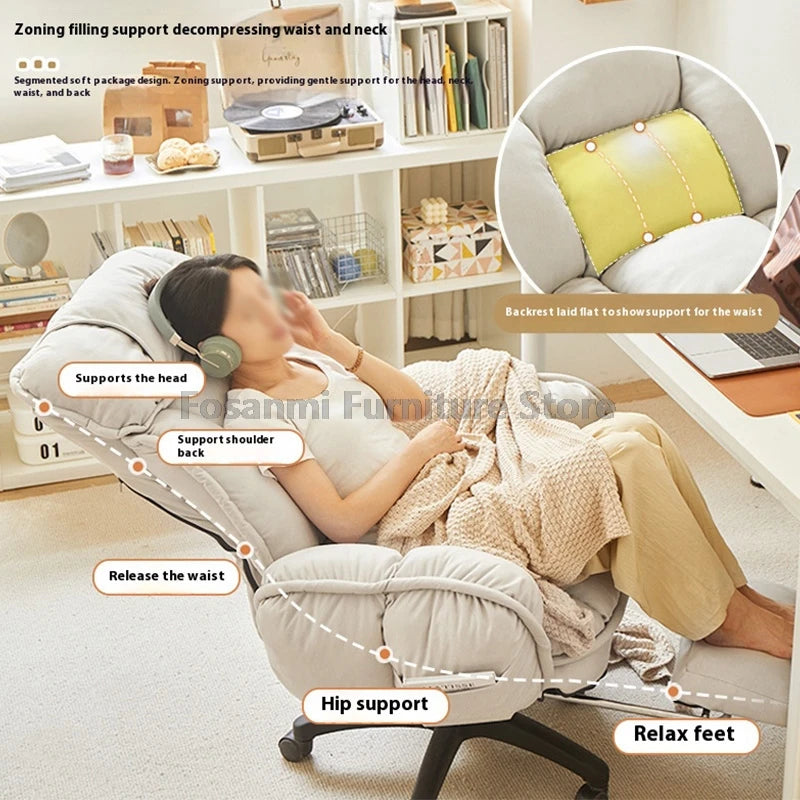 High-Back Gaming Recliner Chair Home Office Comfort Soft Desk Chair Ergonomic Wide Seat Computer Chairs with Adjustable Armrests