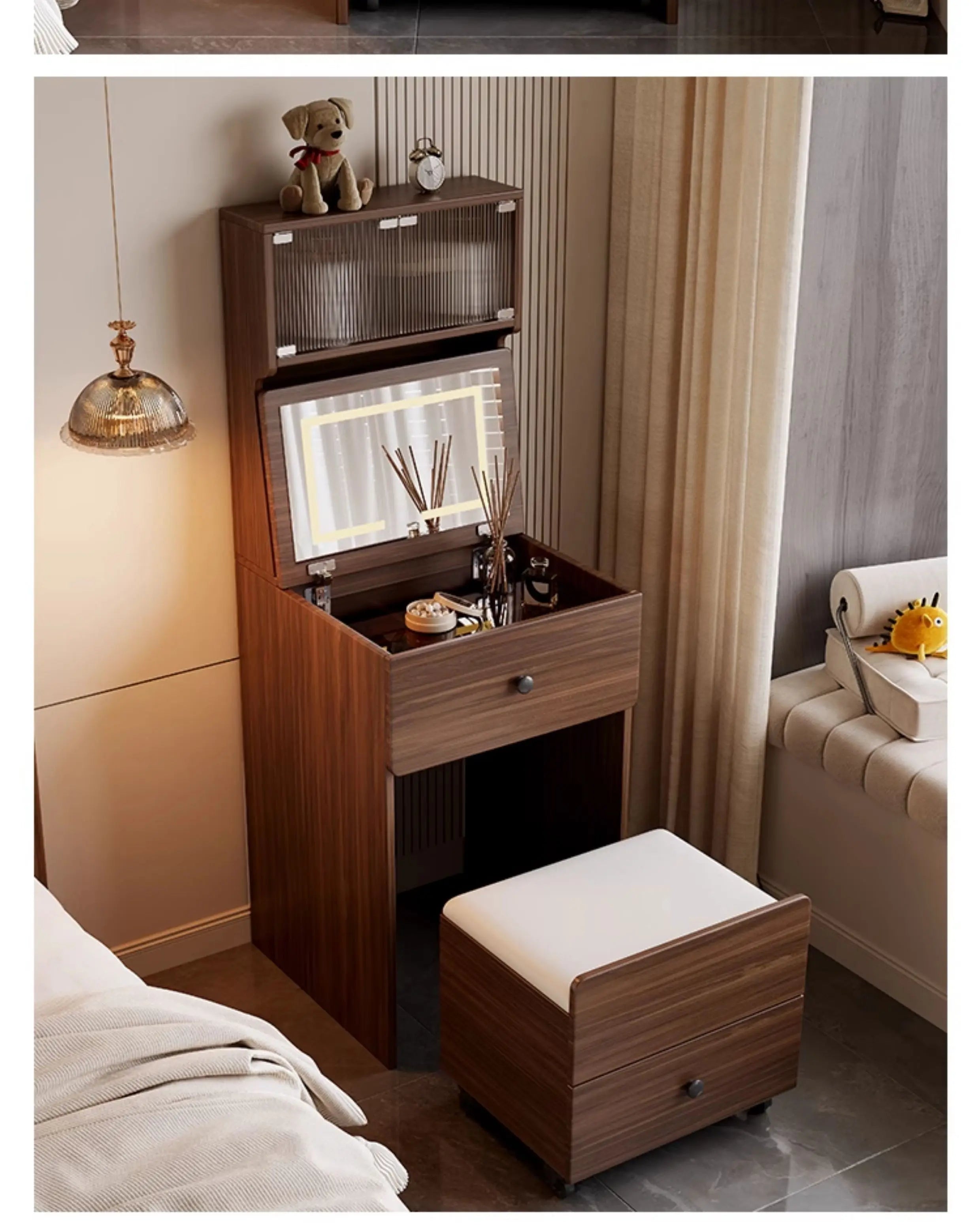 Multifunctional Narrow Nightstands With Drawers Storage Vintage Mid Century Nightstands Classic Elegant Criado Mudo Furniture