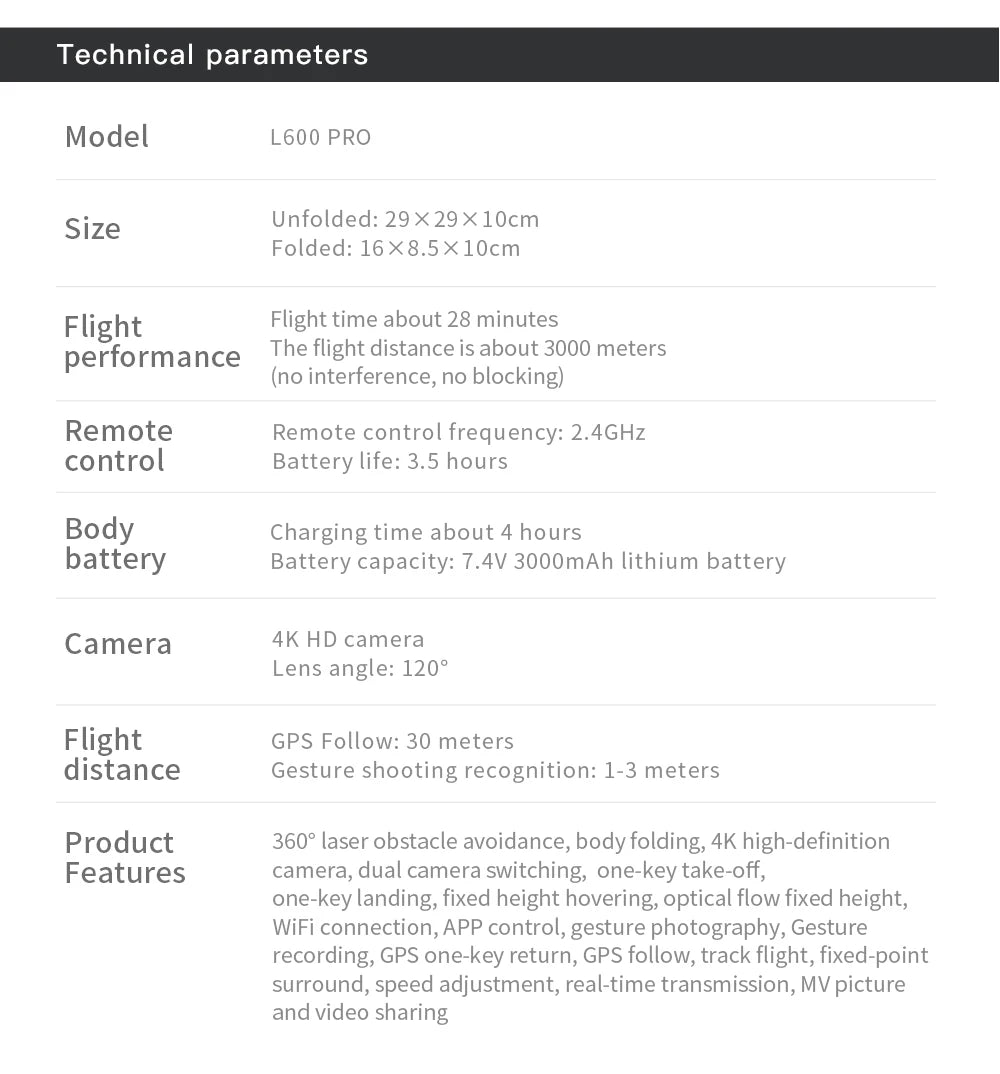 L600 PRO GPS Drone Professional 4K HD Dual Camera 360° Obstacle Avoidance Brushless Motor 5G WIFI FPV RC Quadcopter Toys Dron