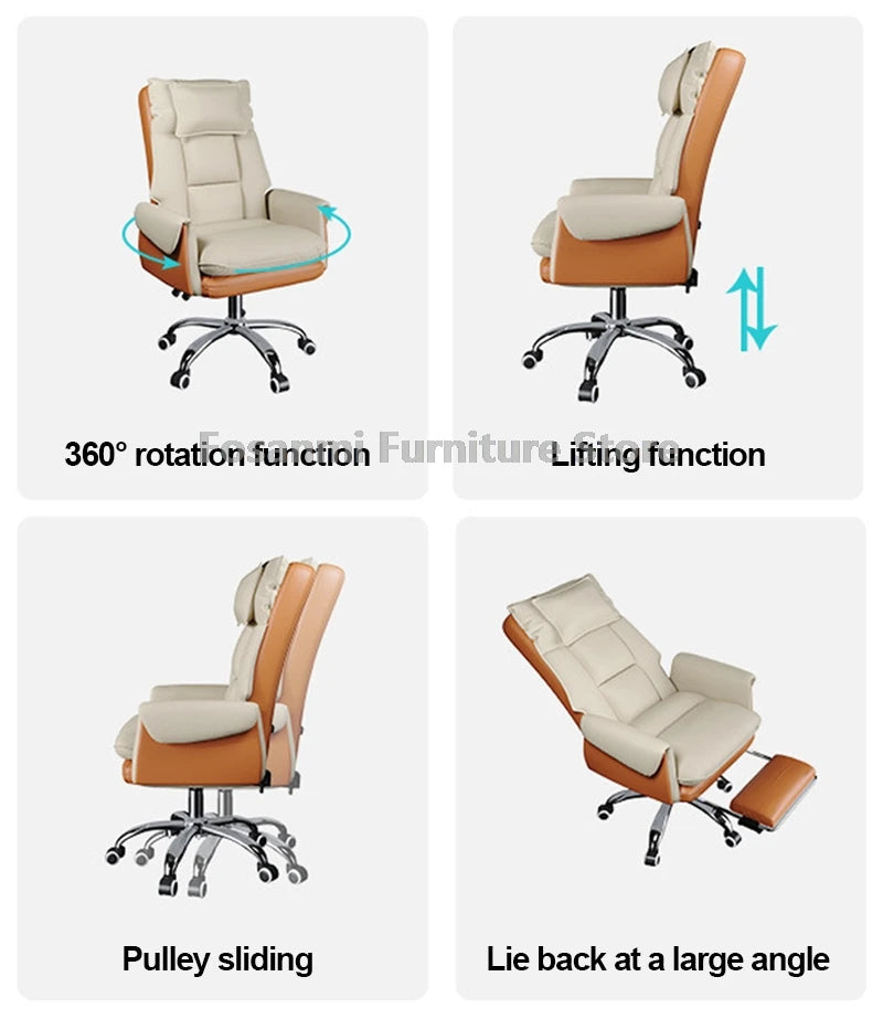 Adjustable Height Home Computer Office Chair with Soft Headrest Reclining Leather Gaming Armchair Ergonomic Swivel Desk Chairs