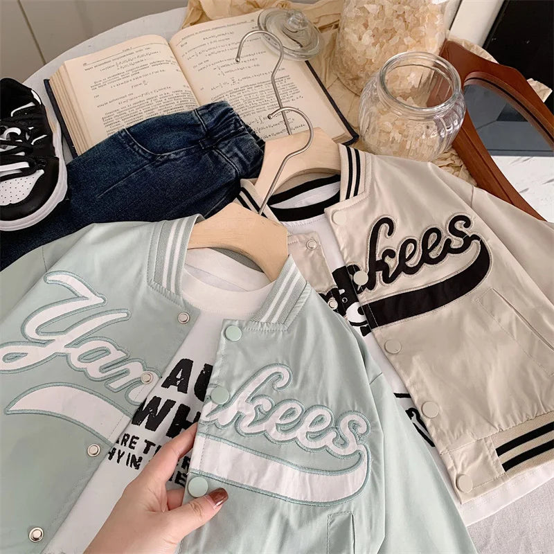 Children's Jackets 2025 Spring Boys Girls Baseball Coats New Kids Embroidered Letters Cardigan Autumn Fashion Outerwear Clothing