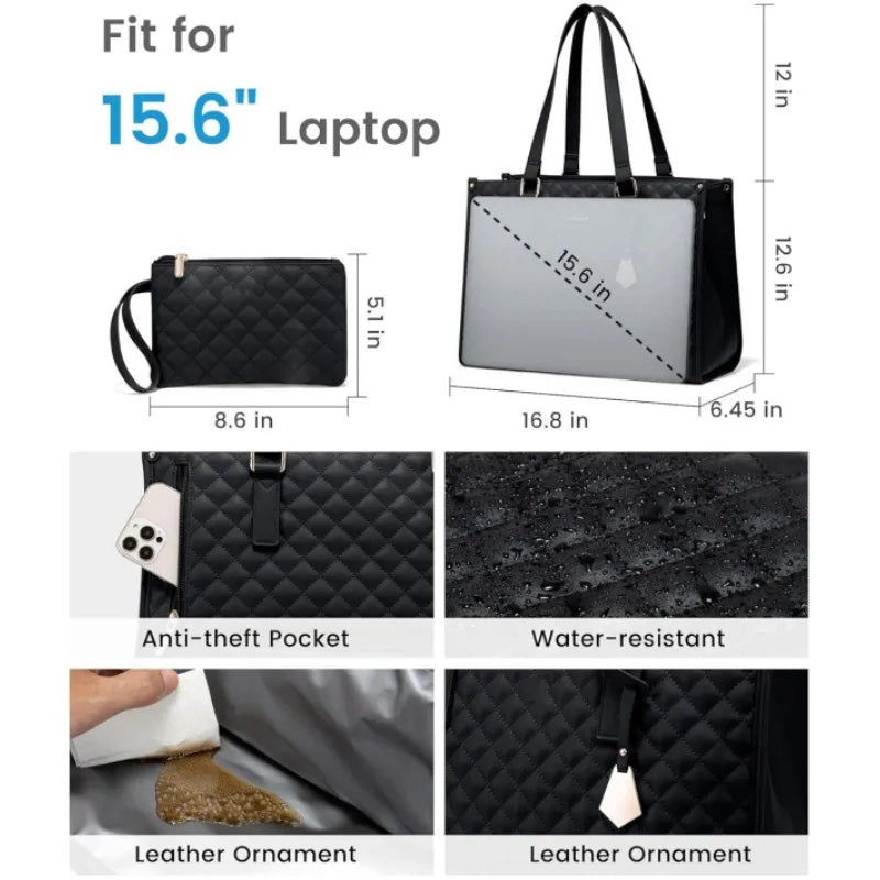 Women's 2-in-1 Insulated Lunch Bag Suitable for 15.6-inch Laptops Leak-proof Insulated Work Bag Waterproof Picnic Cooler Bag