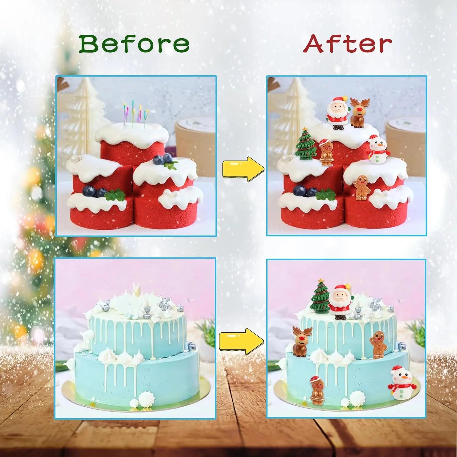 3D Christmas Figurines Set (6 Pcs) - Santa, Reindeer, Snowman Cake Toppers & Tree Decor, Resin Ornaments for Holiday Crafts