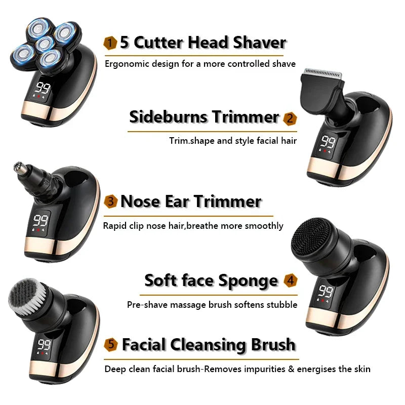 5 IN 1 Electric Razor Electric Shaver Rechargeable Shaving Machine for Men Beard Razor Wet-Dry Dual Use Waterproof Fast Charging