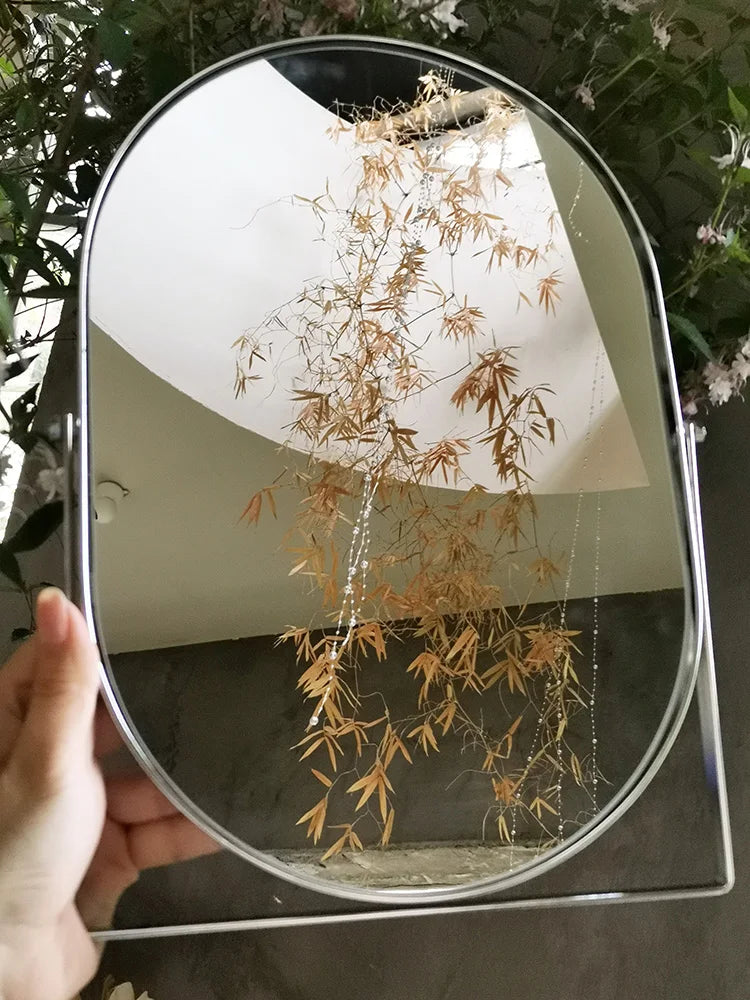 High-end Metal Makeup Mirrow Oval Rorate Standing Mirror Bathroom Desk Luxury Hairdressing Mirror Mural Home Decor for Girls