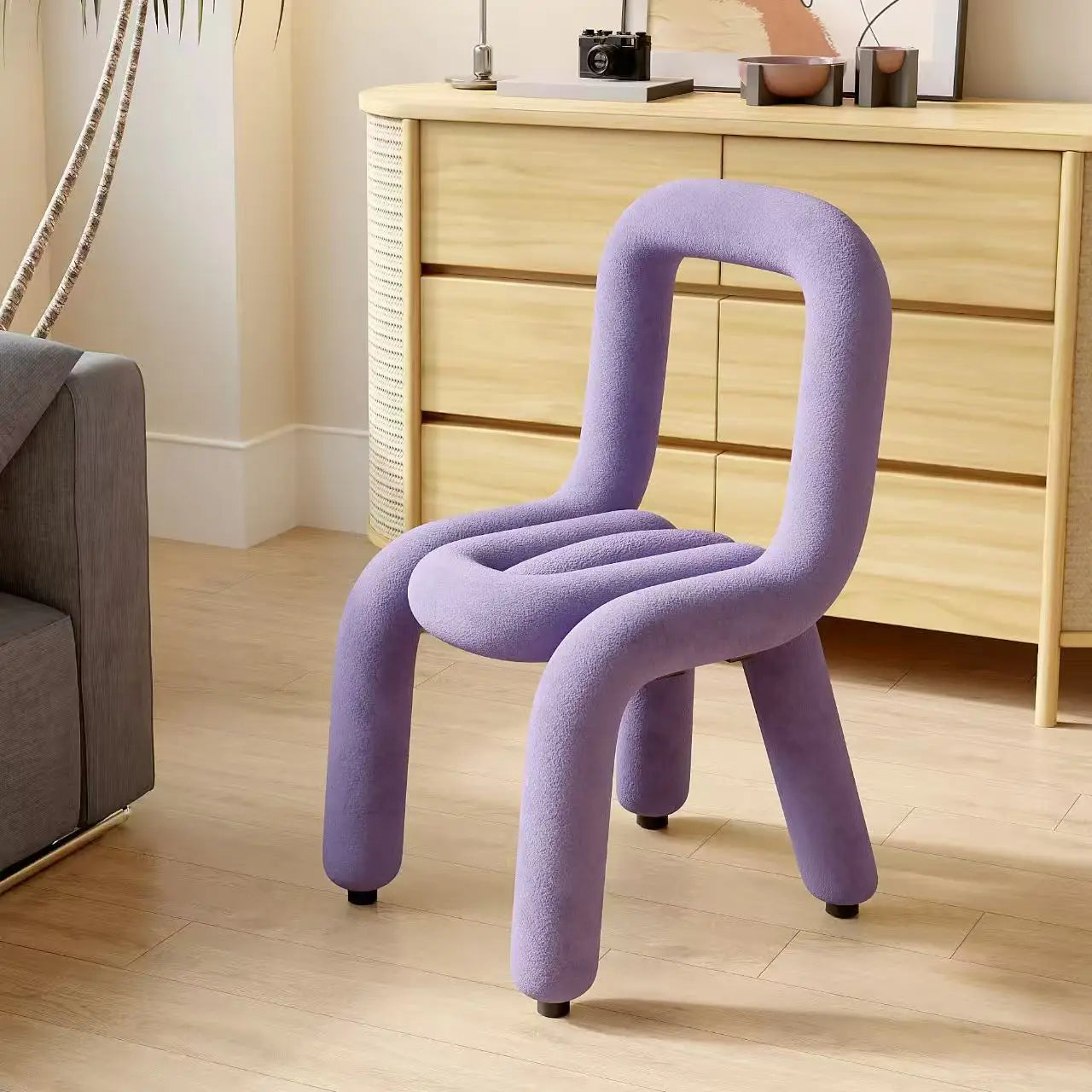 Nordic Style Creative Curved Chair, Plush Upholstered Kids/Accent Living Room Furniture