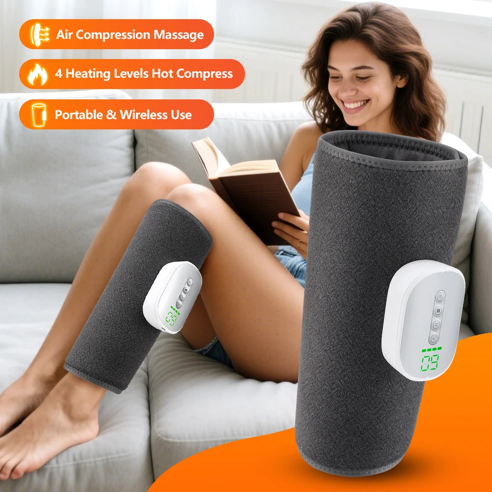 Blood Circulation Calf Massager with 4 Heat 8 Intensities Electric Airbag Compression Leg Massage Wrap Foot Muscle Relaxation