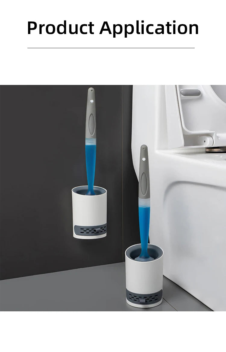 Toilet Brush Holder Set Silicone Toilet Brush with Refillable Handle Dispenser Bathroom Scrubber Cleaner Toilet Brush