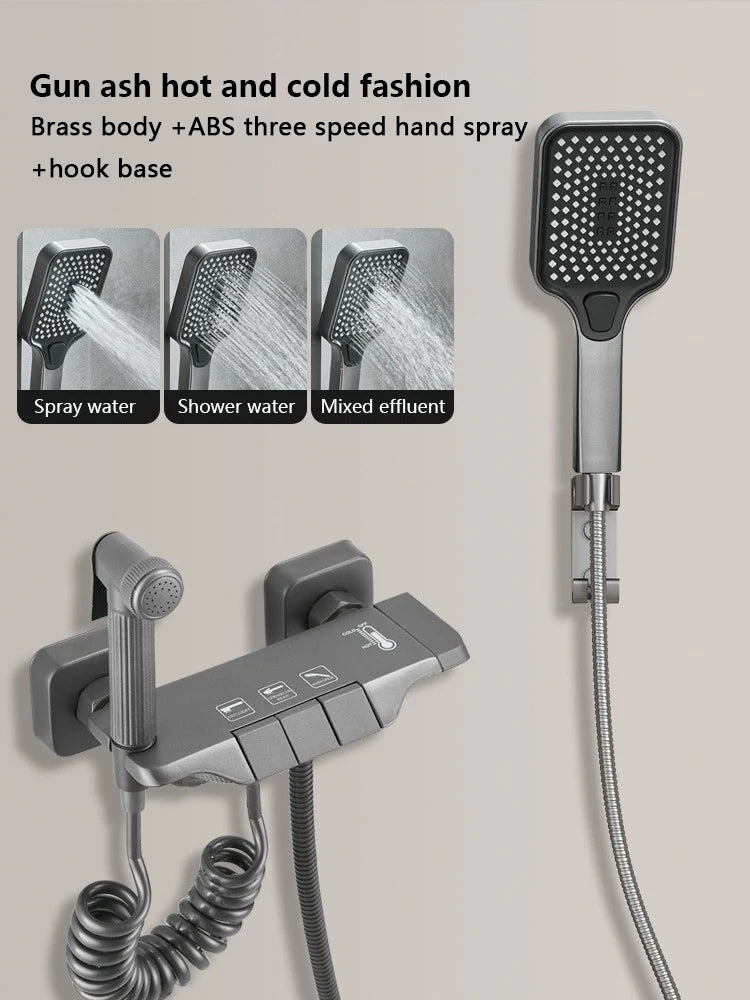 New Design Gun Grey Bathroom Shower System Set Piano Keys Brass LED Digital Shower Faucet Bath Hot and Cold Mixer Shower Tap Set