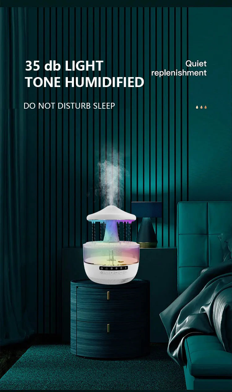 Cloud Rain Humidifier Colorful Mushroom Cloud Rain Drop Bedroom Sleep Night Light Rain Aromatherapy Machine Humidifier