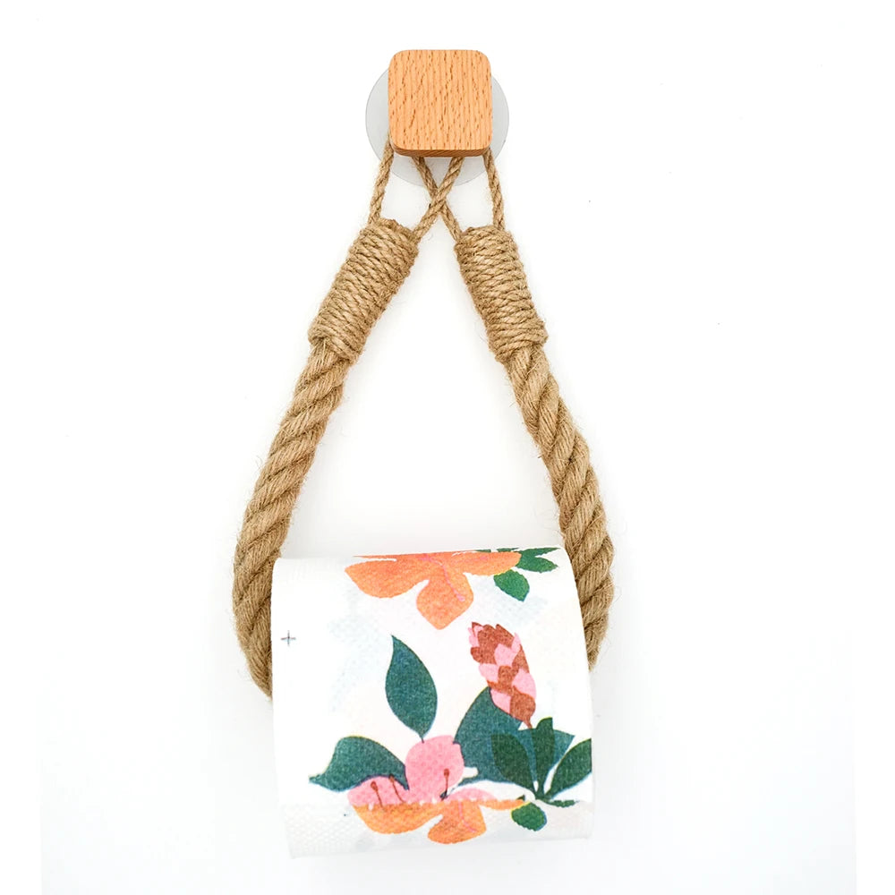 Nail-free Paper Towel Holders Rack Bathroom Towel Hook Toilet Paper Holder Towel Rack Beige Hemp Color