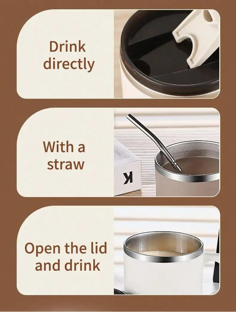 450ML Thermos Mug 304 Stainless Steel Double Wall Insulated Milk Coffee Cup With Handle & Lid Leak-proof Drinking Cup Drinkware