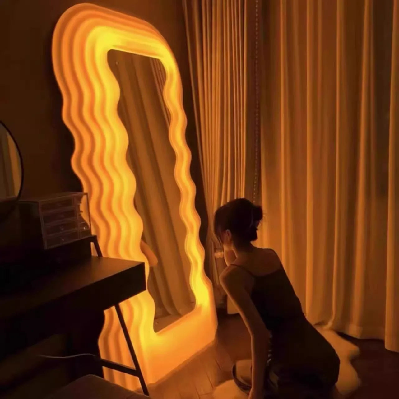 Luxury Furniture Nordic  clothing store  body lamp fitting mirror wave floormirror bedroom home cloakroom mirror bathroom decor