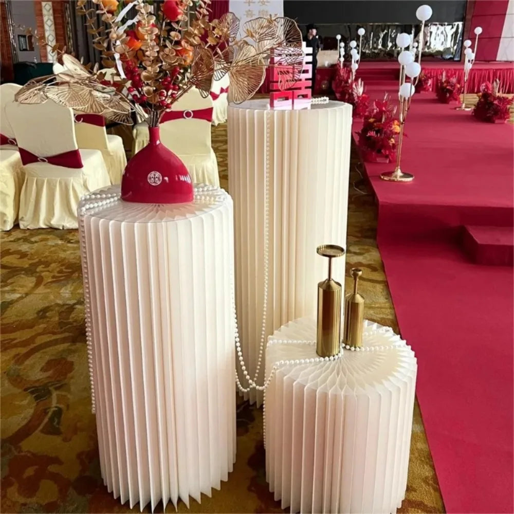 Buffet Risers Food Display Stand Round Table Cake Dessert Stand for Parties Foldable Paper Columns Display for Wedding Birthday