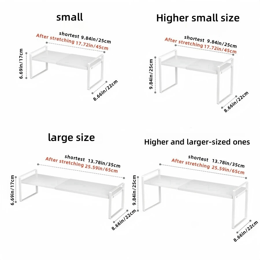 Kitchen cabinet multi-level shelf storage rack, seasoning storage rack, expandable home storage space, heavy-duty metal white
