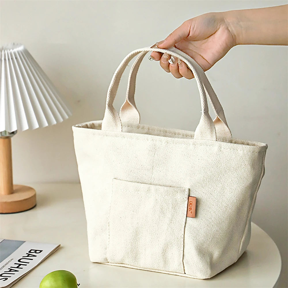 1pc Insulated Lunch Bag Large Capacity Versatile Canvas Lunch Bag with Zipper Reusable Portable Storage Tote for School Picnic