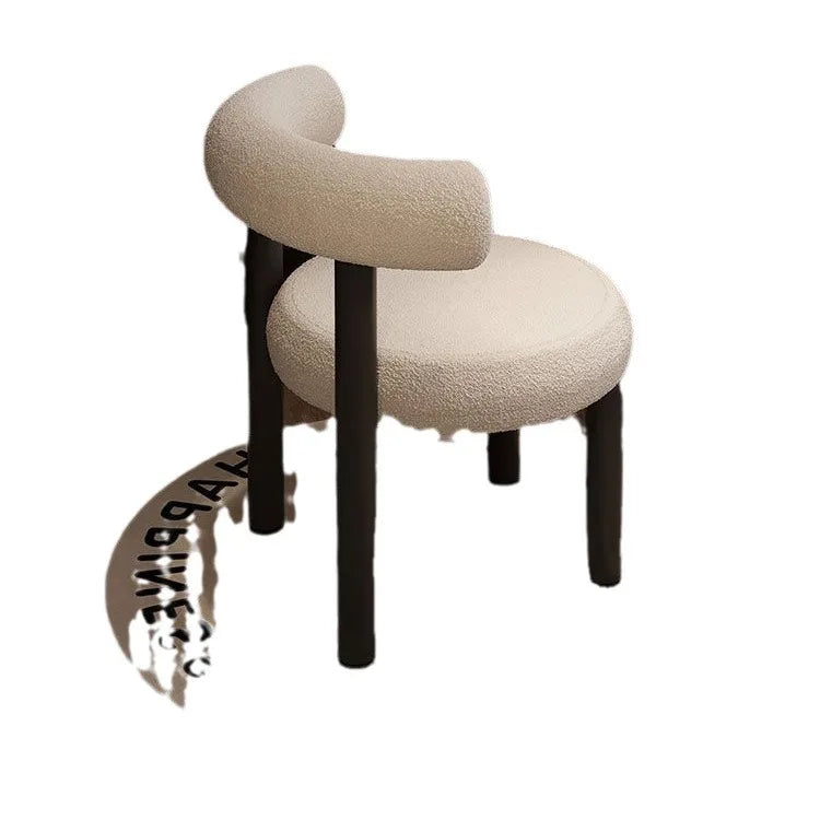 Cloud Vanity Stool Plush Lambwool Round Silhouette, Bedroom Makeup Chair with Designer Cloud Aesthetic Ergonomic Lumbar Support