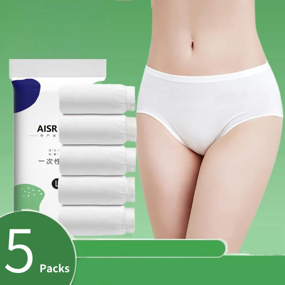 5 Pcs/Pack Convenient Travel Underwear Women Disposable Cotton Panties for Pregnant Postpartum Moms Quick Trips Daily Disposal