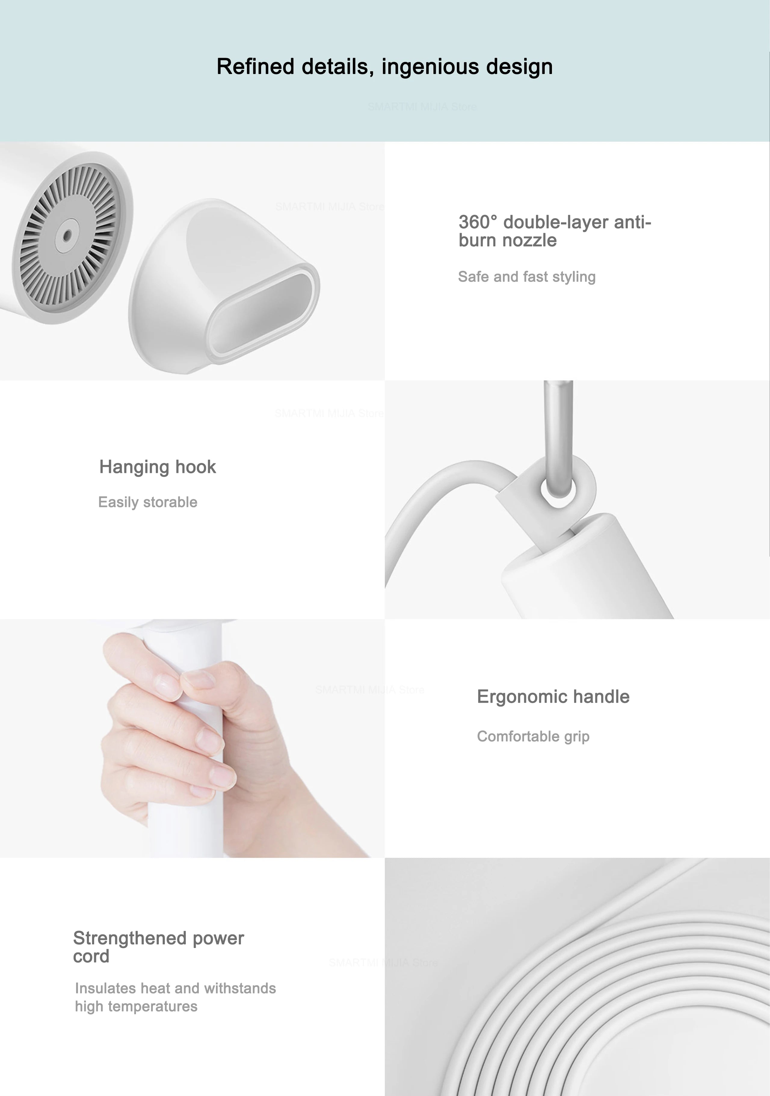 XIAOMI MIJIA Negative Ionic Hair Dryer H300,Constant temperature 57°C,Professional 1600W Blow Dryer,220V CN Version With Adapter