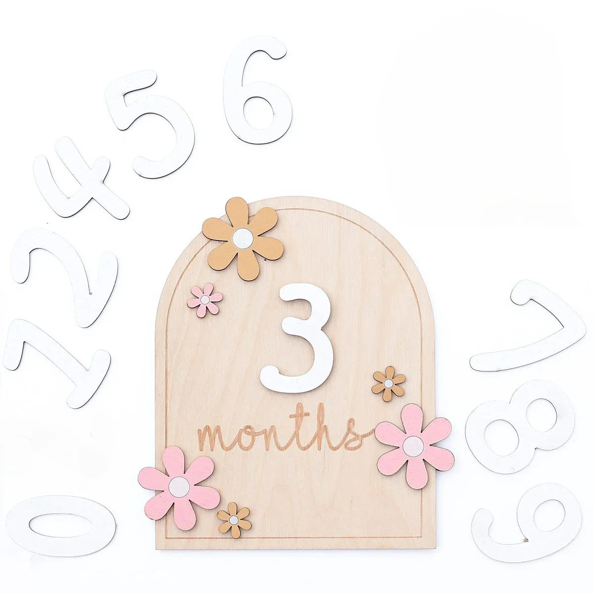Newborn Wooden Monthly Milestone Cards Keepsakes Double Sides Flowers Number Month Girls Boys Baby Photography Props Accessories