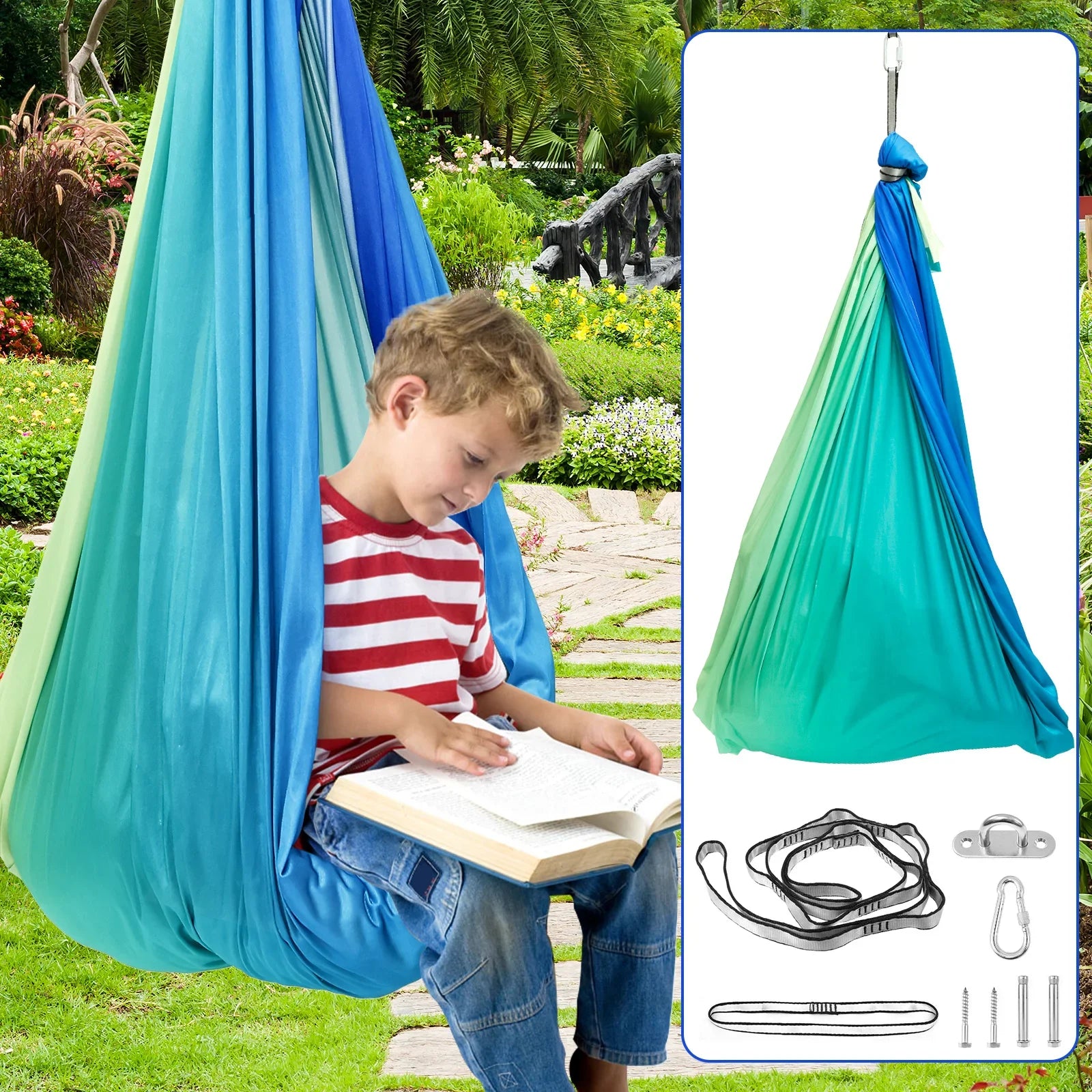 Sensory Swing Comfortable Kids Sensory Hammock Holds up to 200 lbs Indoor Cuddle Swing with 360° Swivel Hardware for Children