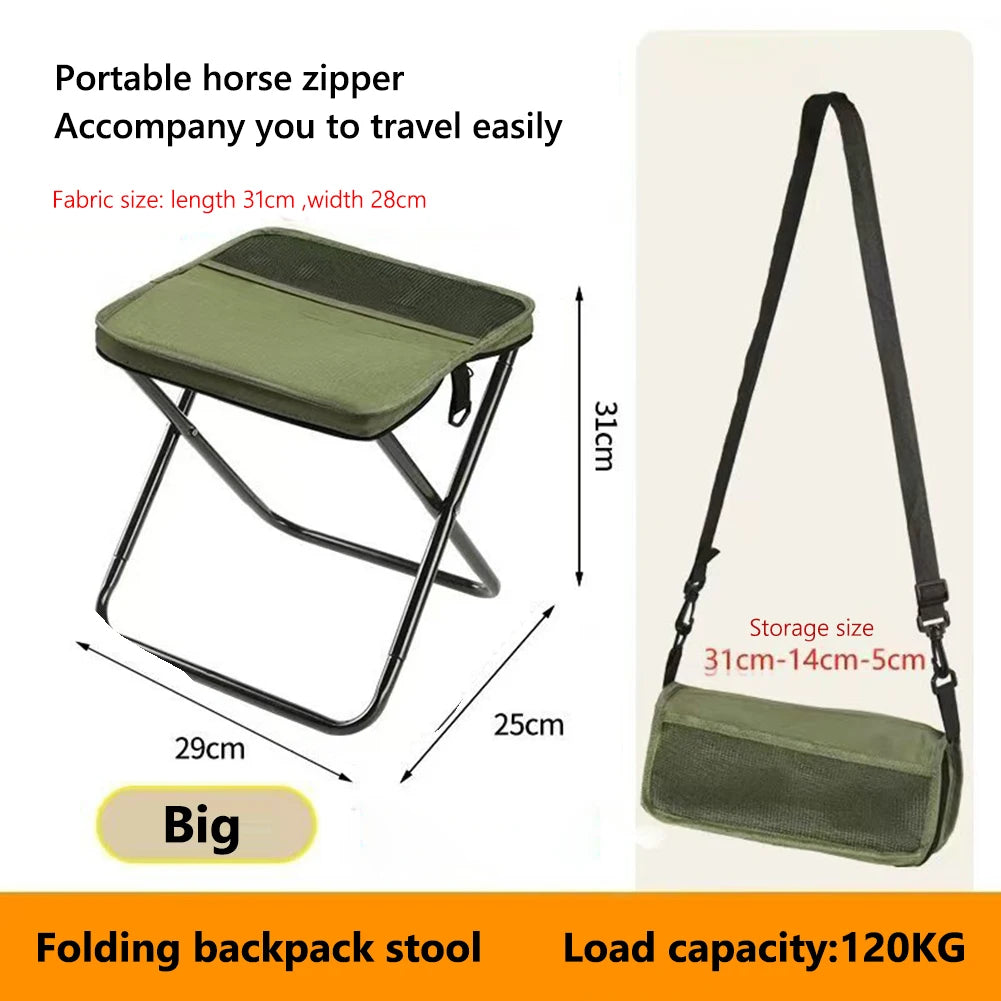 Portable Foldable Backpack Stool Lightweight Camping Picnic Fishing Chair with Mesh Bag Outdoor Adventure Seat for Hiking Travel