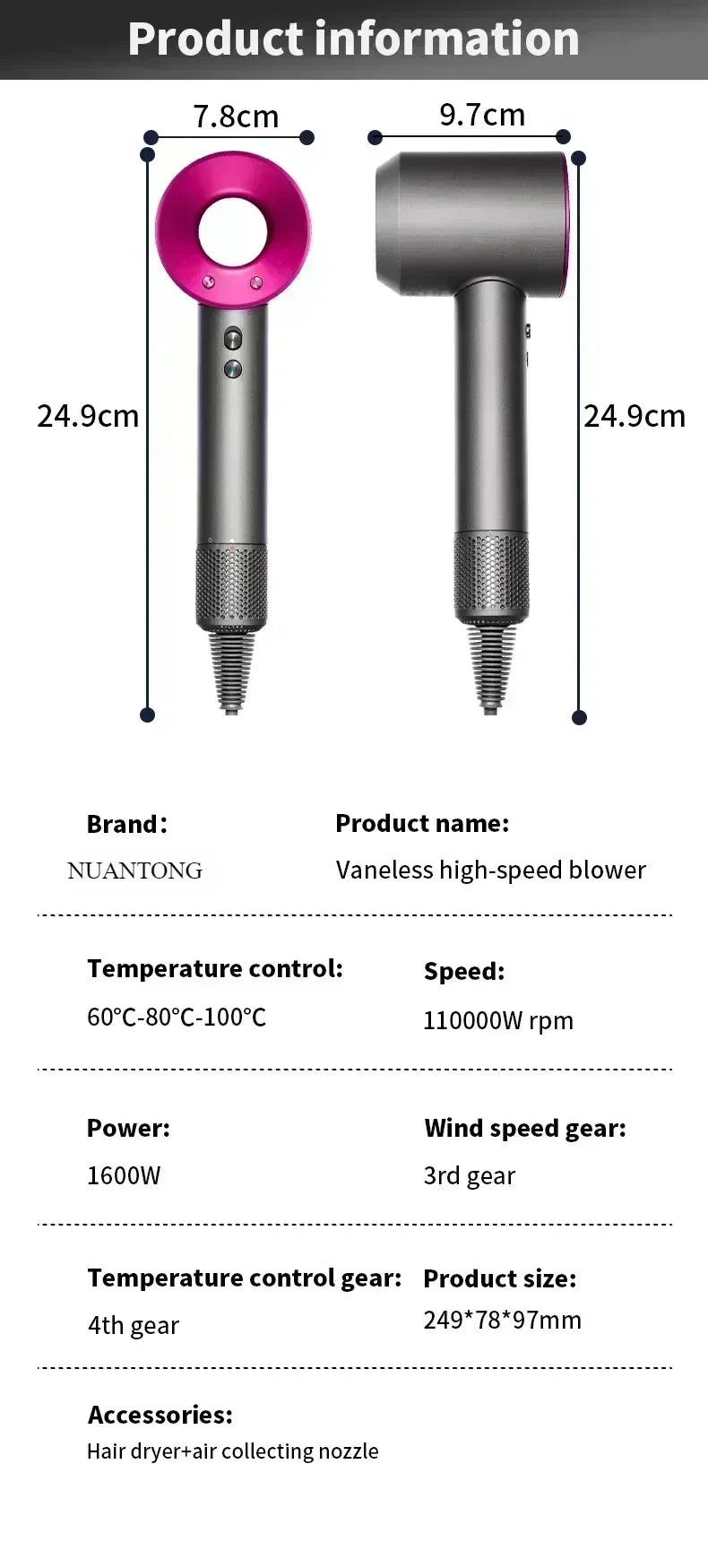 Ionic Hair Dryer with Hot and Cold Air Functionality – Lightweight 5 in 1 Professional Styling Tool for Easy Blowouts