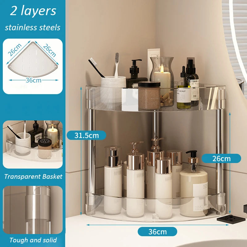 Fashion Rack Multi-Layer Transparent Bathroom Shelf Washbasin Storage Trolley Easy-Move Corner Space-Saving Toilet Rack